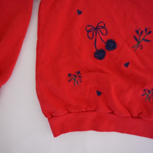 BonWorth Red Cherry Bow Heart Print Cotton Blend Sweatshirt Grandmacore L - Picture 7 of 10